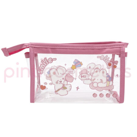Estuche transparente Kawaii Conejitos Rosa