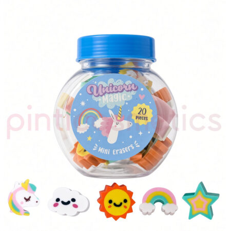 Bote de Mini Gomas de Borrar Unicornio Mágico